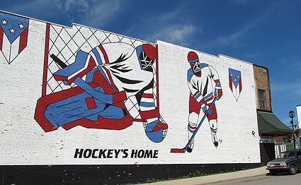 The hockey mural in downtown Eveleth