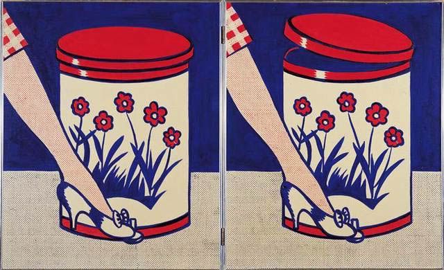 Roy Lichtenstein, Step-on Can with Leg, 1961- Oil on canvas, diptych- 2 panels; 82.6 x 67.3 cm each, 82.6 x 134.6 cm overall