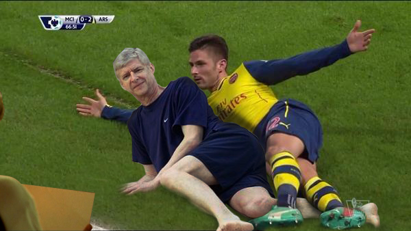 Wenger and Giroud Slide celebration drawn by DiCaprio