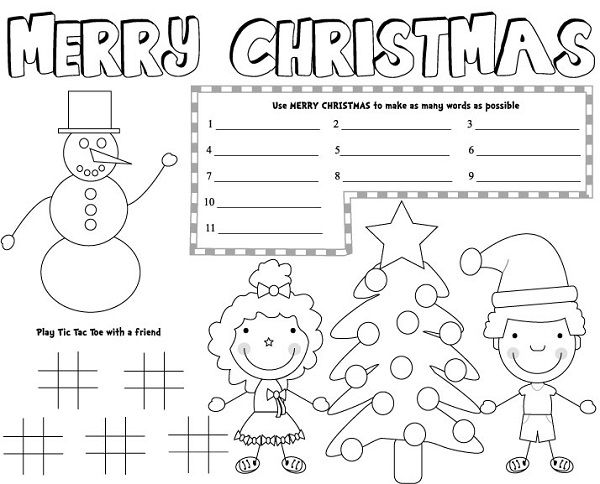 Christmas Printable Placemats for kids