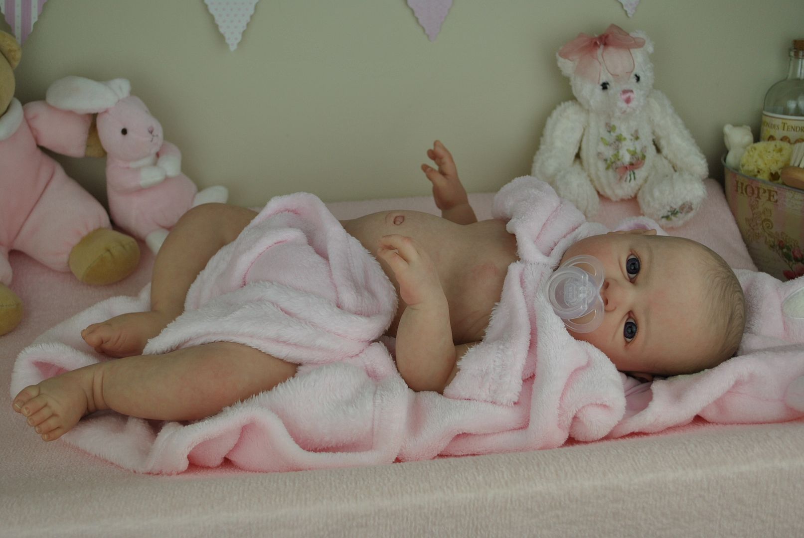 Bespoke Babies'Noah Awake' by Reva SchickReborn Baby GirlTummy Plate