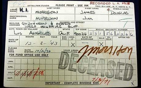 tupac shakur death certificate. Jim Morrison Death Certificate