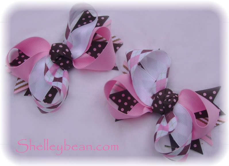 pink and brown argyle bow