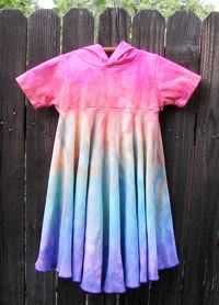 Rainbow Girls Hooded Twirly Circle Dress 3/4