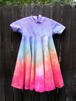 Rainbow Hooded Dress with Full Circle Skirt sz 3/4