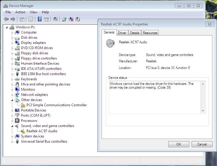 Ignore the PCI Simple Communications Controller, it's just a dial up modem that I haven't bothered trying to hunt down a driver for.