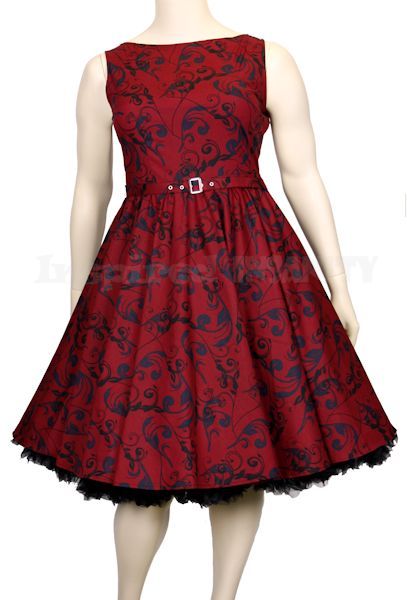 50s Red Floral Boatneck Plus Size Swing Dress ~ Retro Rockabilly Pinup ...