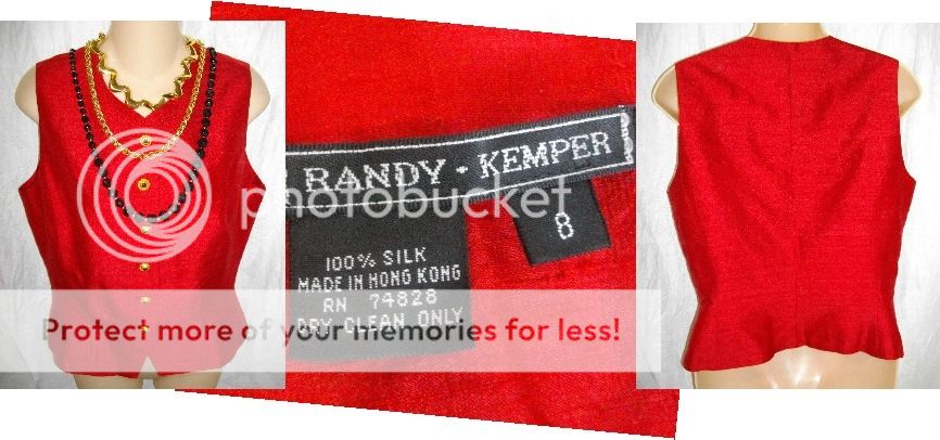 Randy Kemper Womens 8 Red Silk Top or Vest Sleeveless